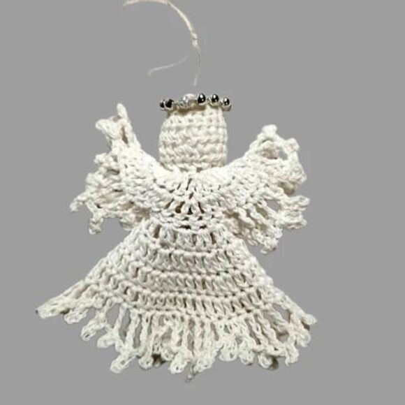 Handmade  Crochet Angel Ornaments-Set of 3 Vintage White Christmas Angels - Picture 9 of 12